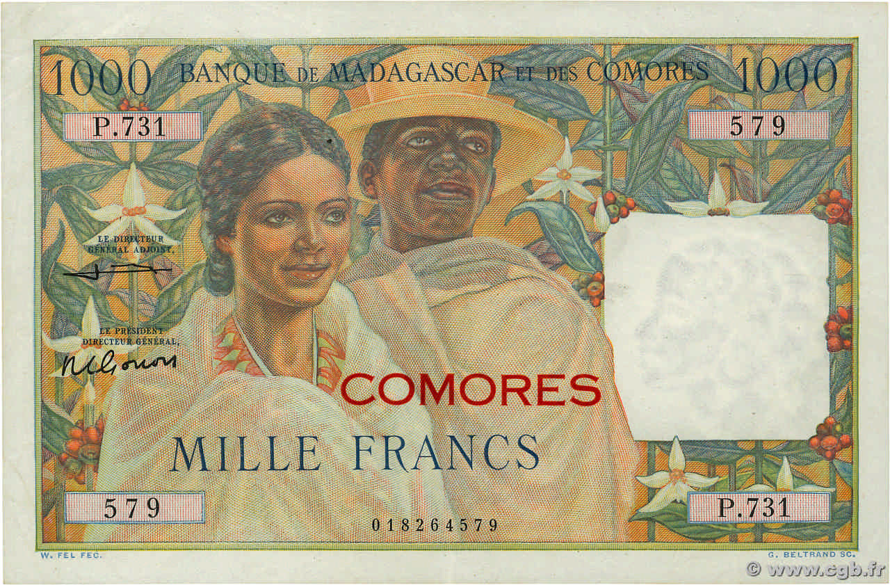 1000 Francs COMORE  1963 P.05b q.SPL