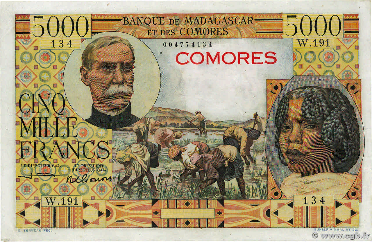 5000 Francs COMORES  1963 P.06c TTB