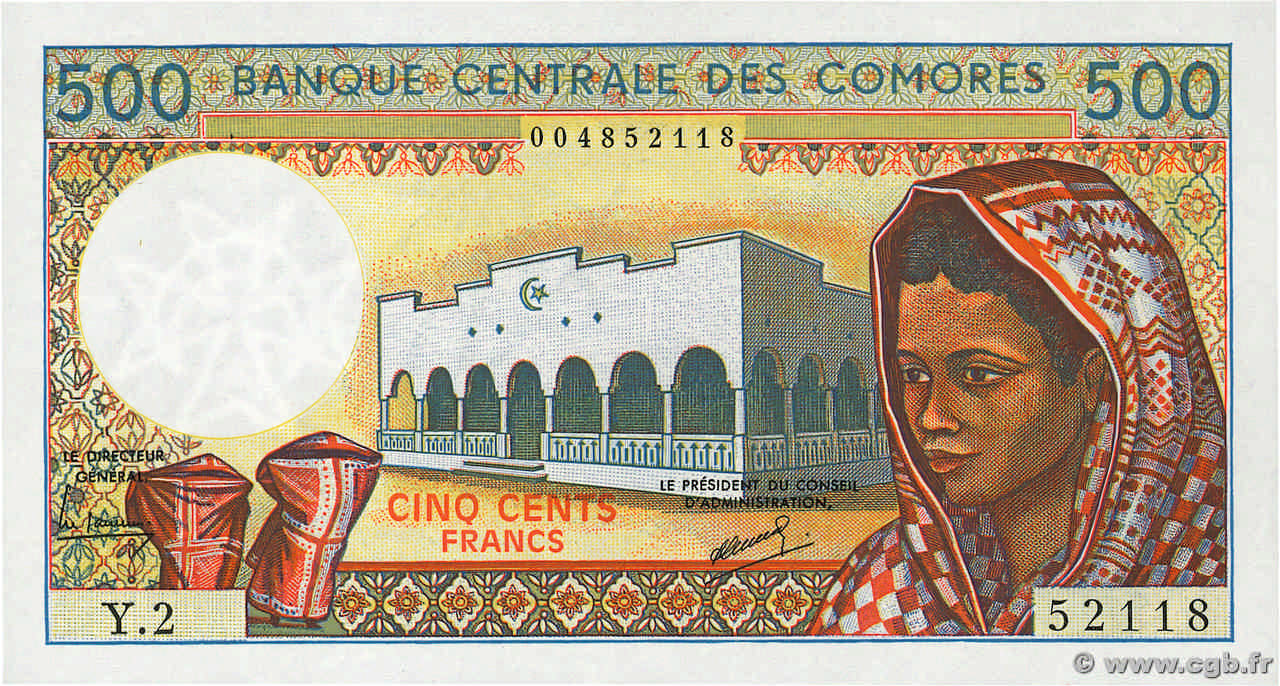 500 Francs COMOROS  1986 P.10a2 UNC-