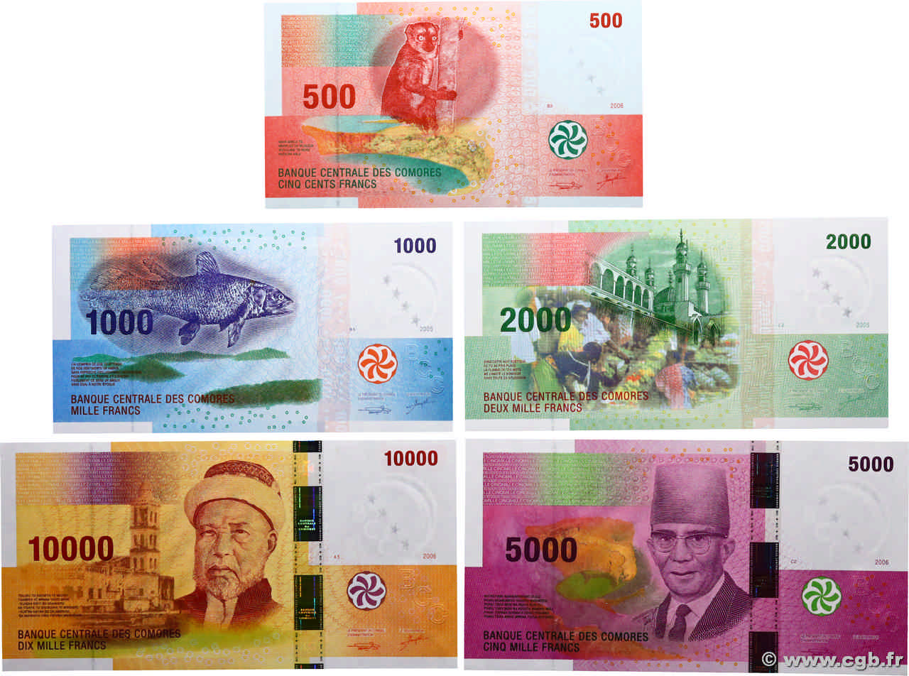 500 au 10000 Francs Lot COMORES  2005 P.15 au P.19 NEUF