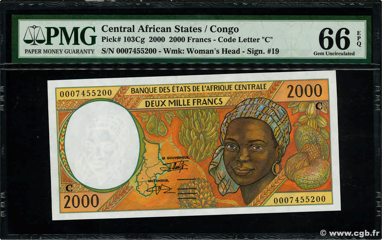 2000 Francs CENTRAL AFRICAN STATES  2000 P.103Cg UNC