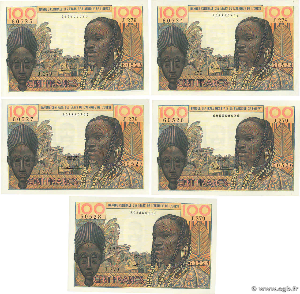 100 Francs Lot ÉTATS DE L AFRIQUE DE L OUEST  1965 P.002b pr.NEUF