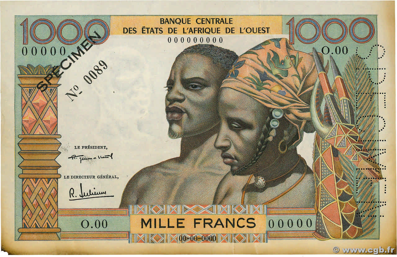 1000 Francs ÉTATS DE L AFRIQUE DE L OUEST  1959 P.004s TTB+
