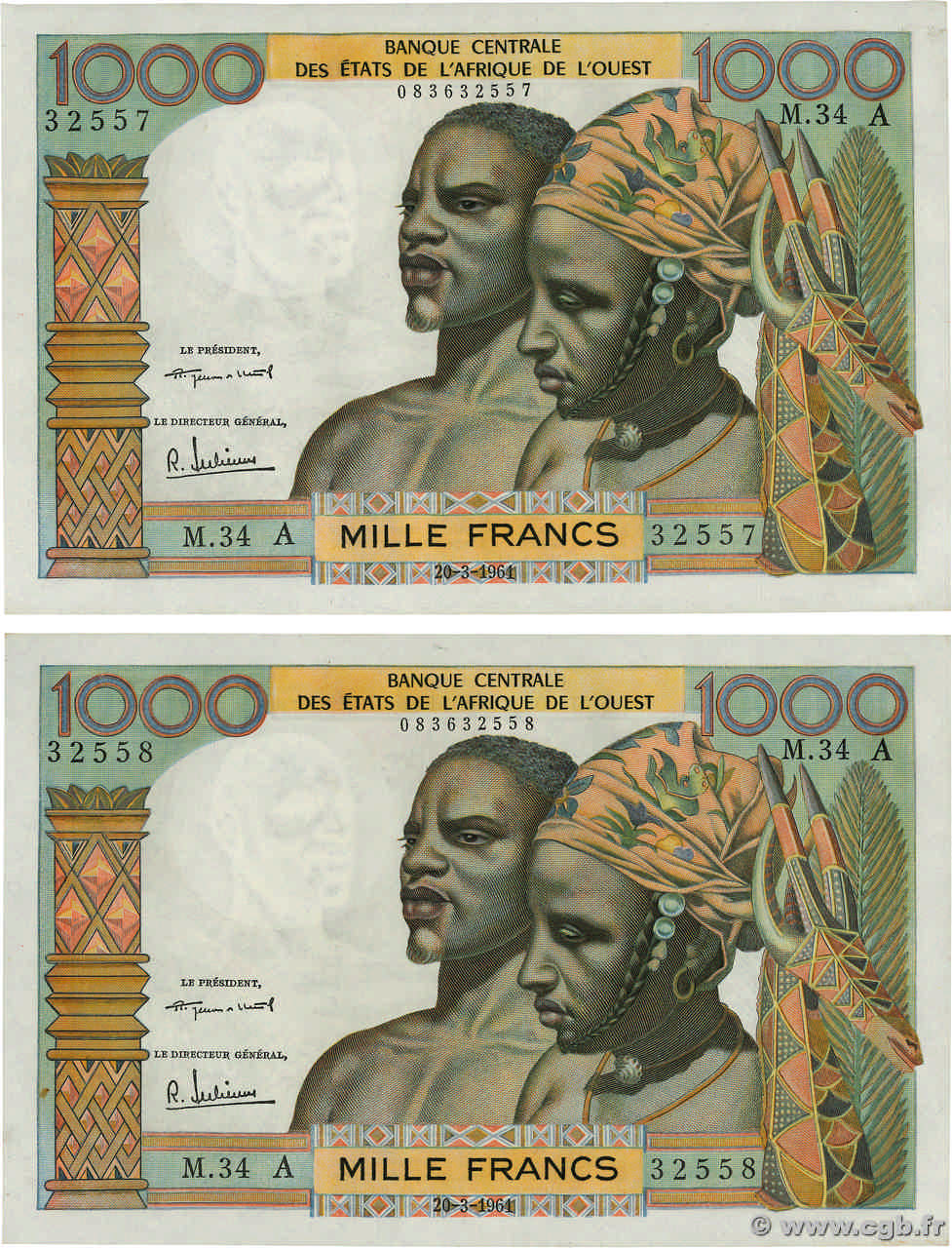 1000 Francs Consécutifs WEST AFRIKANISCHE STAATEN  1961 P.103Ab fST+