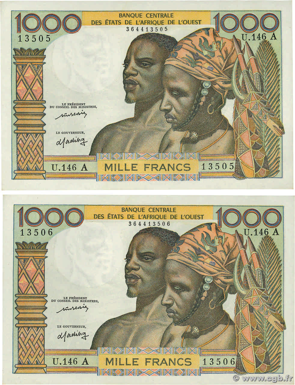 1000 Francs Consécutifs WEST AFRIKANISCHE STAATEN  1972 P.103Ai fST+