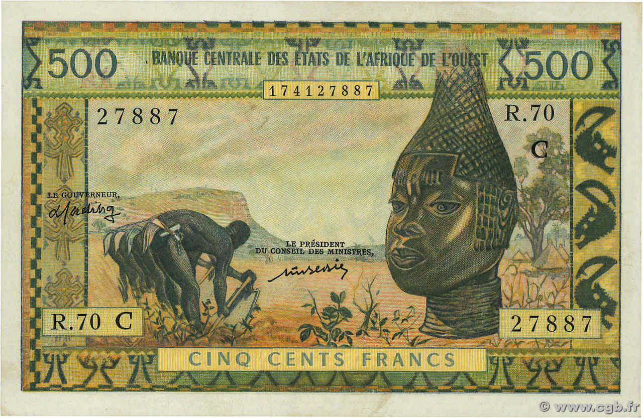 500 Francs ESTADOS DEL OESTE AFRICANO  1977 P.302Cm SC+