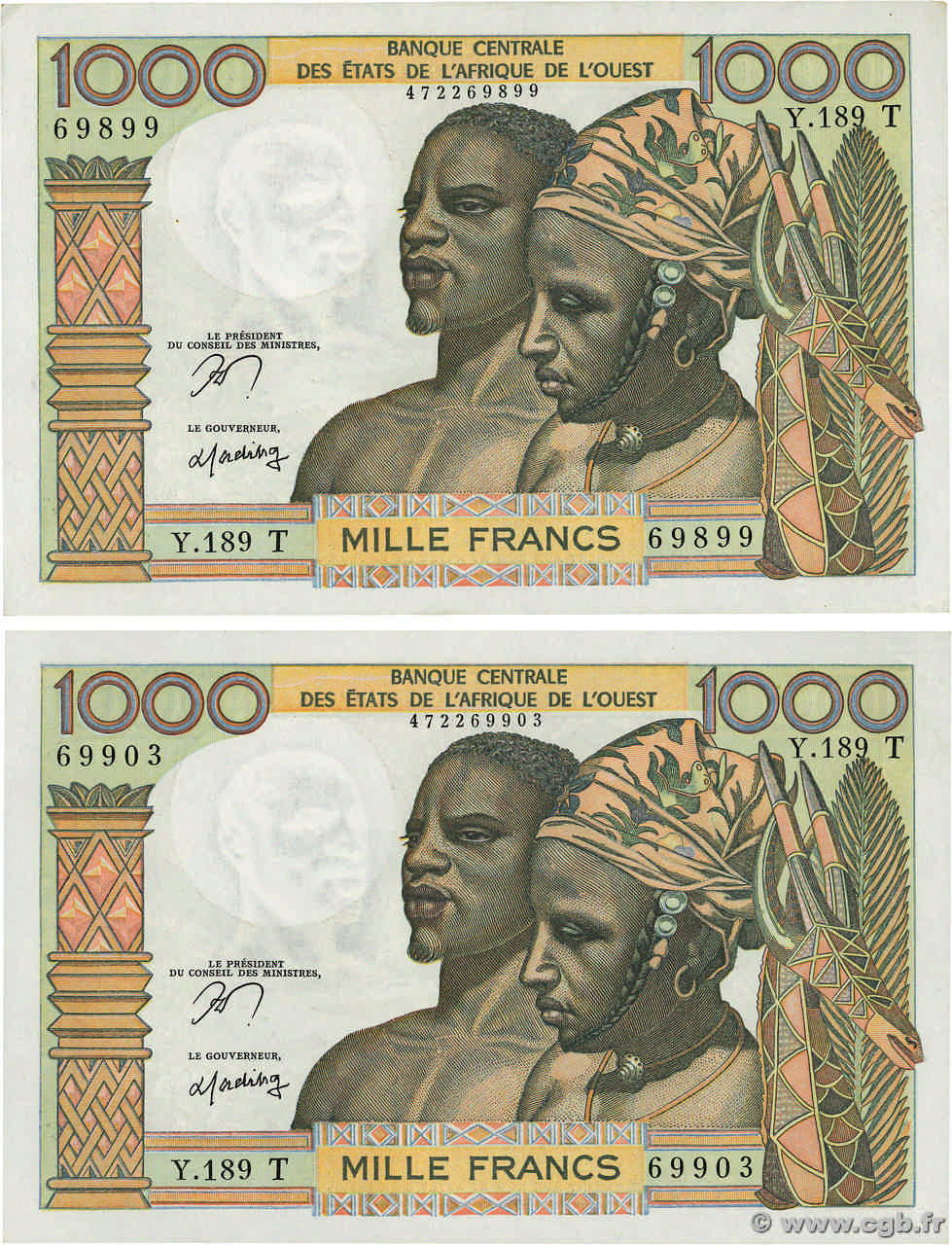 1000 Francs Consécutifs ESTADOS DEL OESTE AFRICANO  1977 P.803Tn EBC+