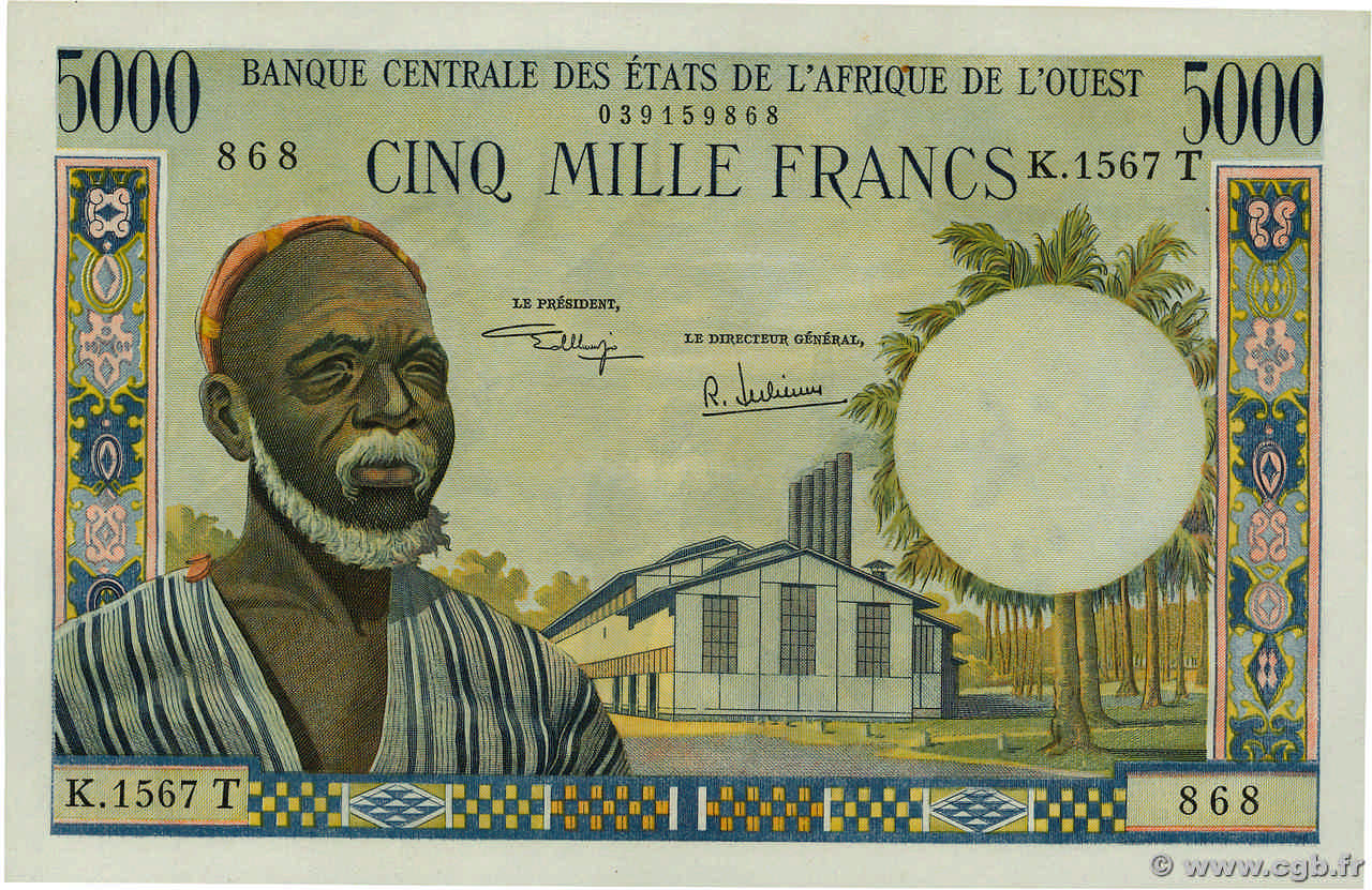 5000 Francs WEST AFRICAN STATES  1977 P.804Tk UNC-