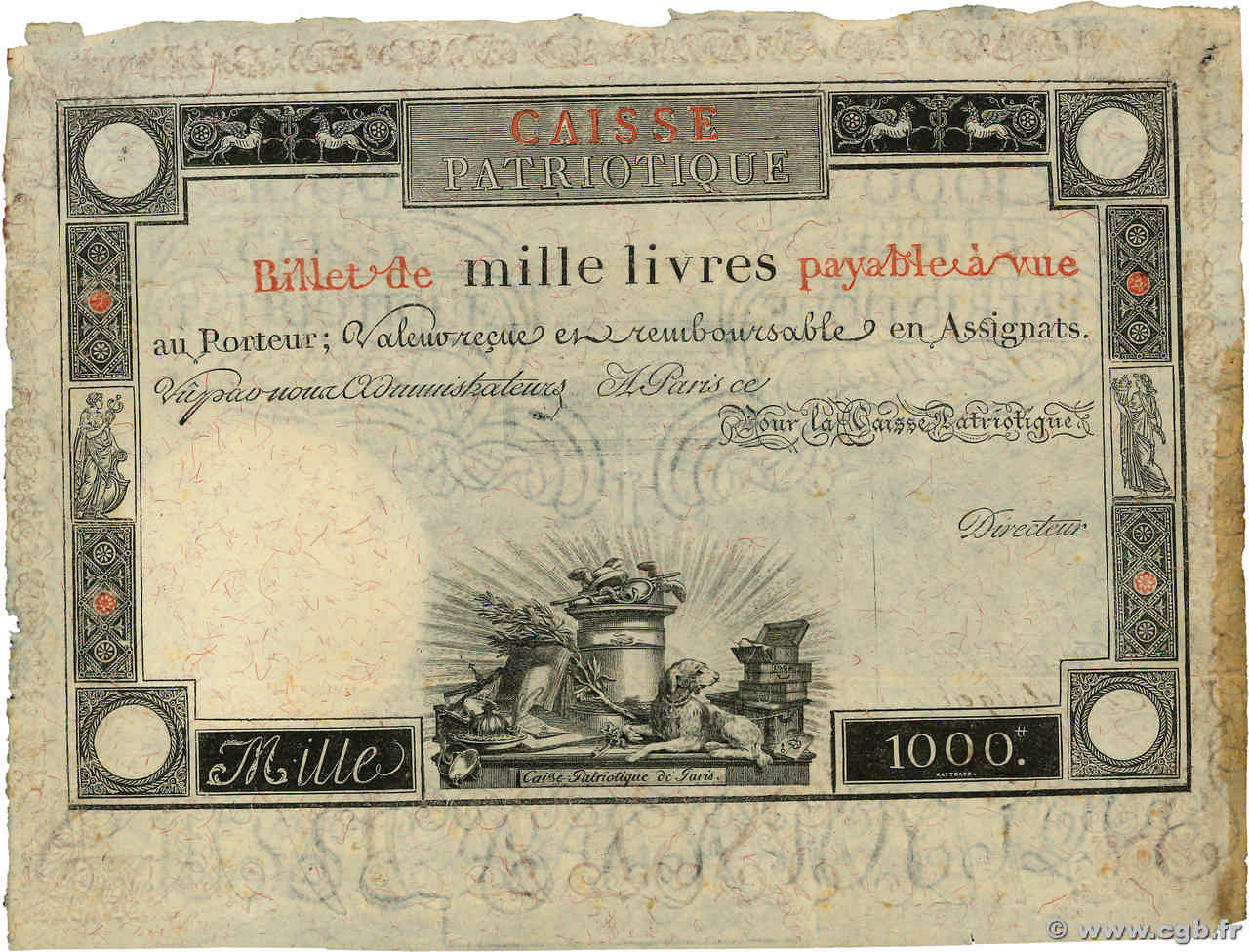 1000 Livres Non émis FRANCE  1792 Laf.--- TTB+
