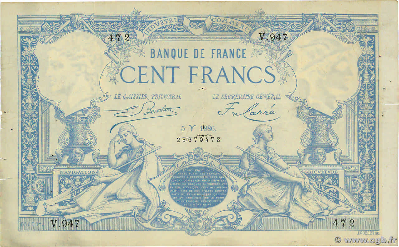 100 Francs type 1882 - À filigrane dégagé FRANCIA  1886 F.A48.06 BC+