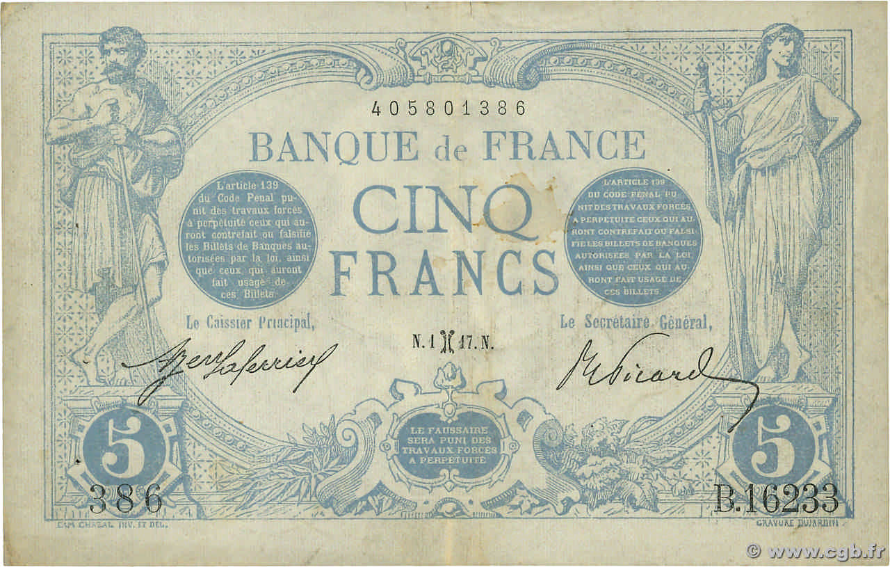 5 Francs BLEU FRANCE  1917 F.02.48 VF