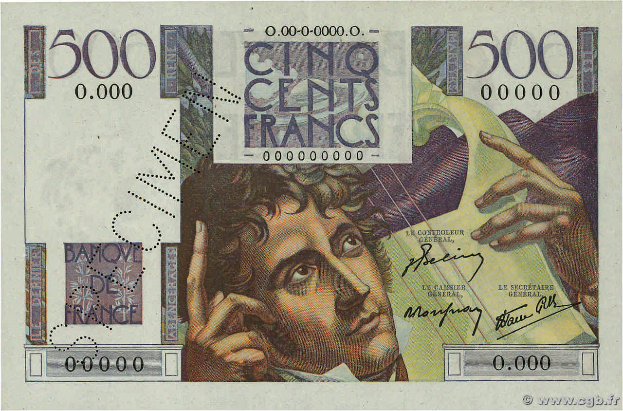 500 Francs CHATEAUBRIAND Spécimen FRANKREICH  1945 F.34.01Sp fST
