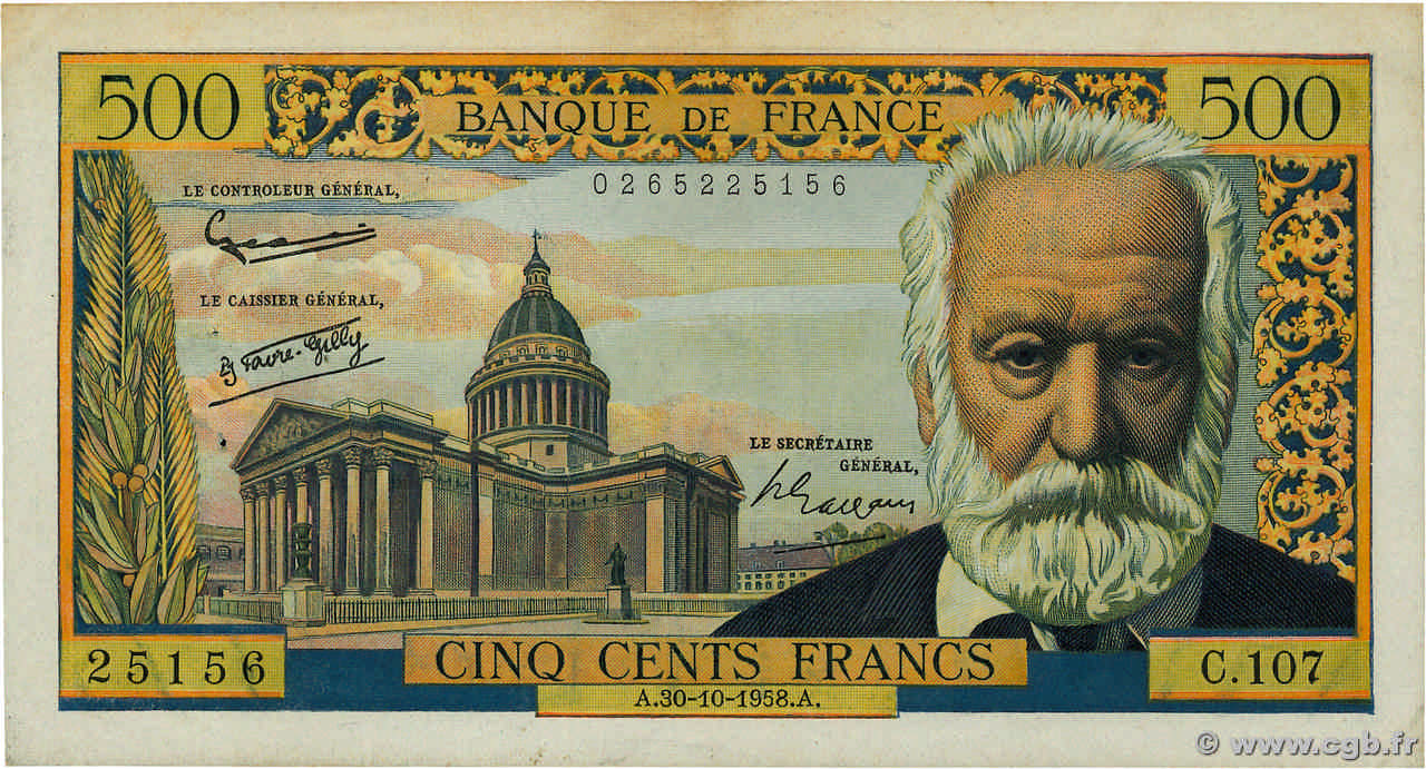 500 Francs VICTOR HUGO FRANCIA  1958 F.35.11 SPL