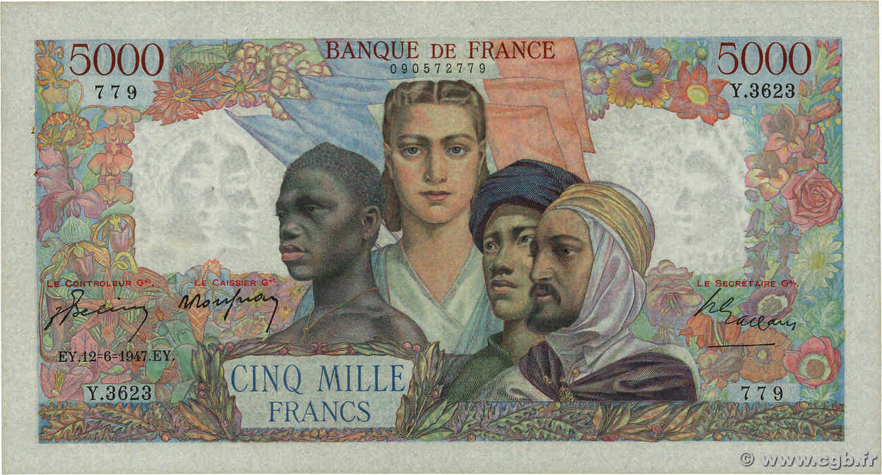 5000 Francs EMPIRE FRANÇAIS FRANKREICH  1947 F.47.60 fVZ