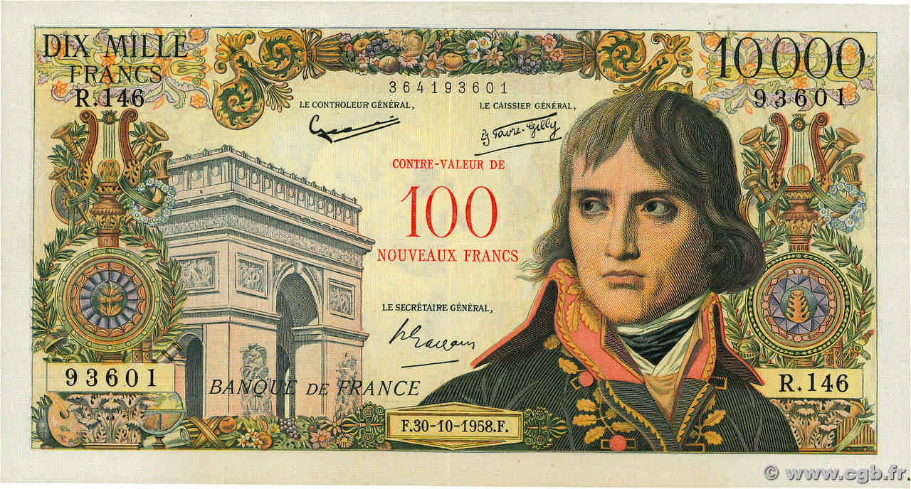 100 NF sur 10000 Francs BONAPARTE FRANCIA  1958 F.55.01 MBC