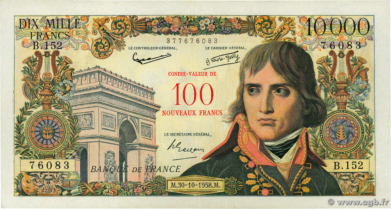 100 NF sur 10000 Francs BONAPARTE FRANCIA  1958 F.55.01 SPL