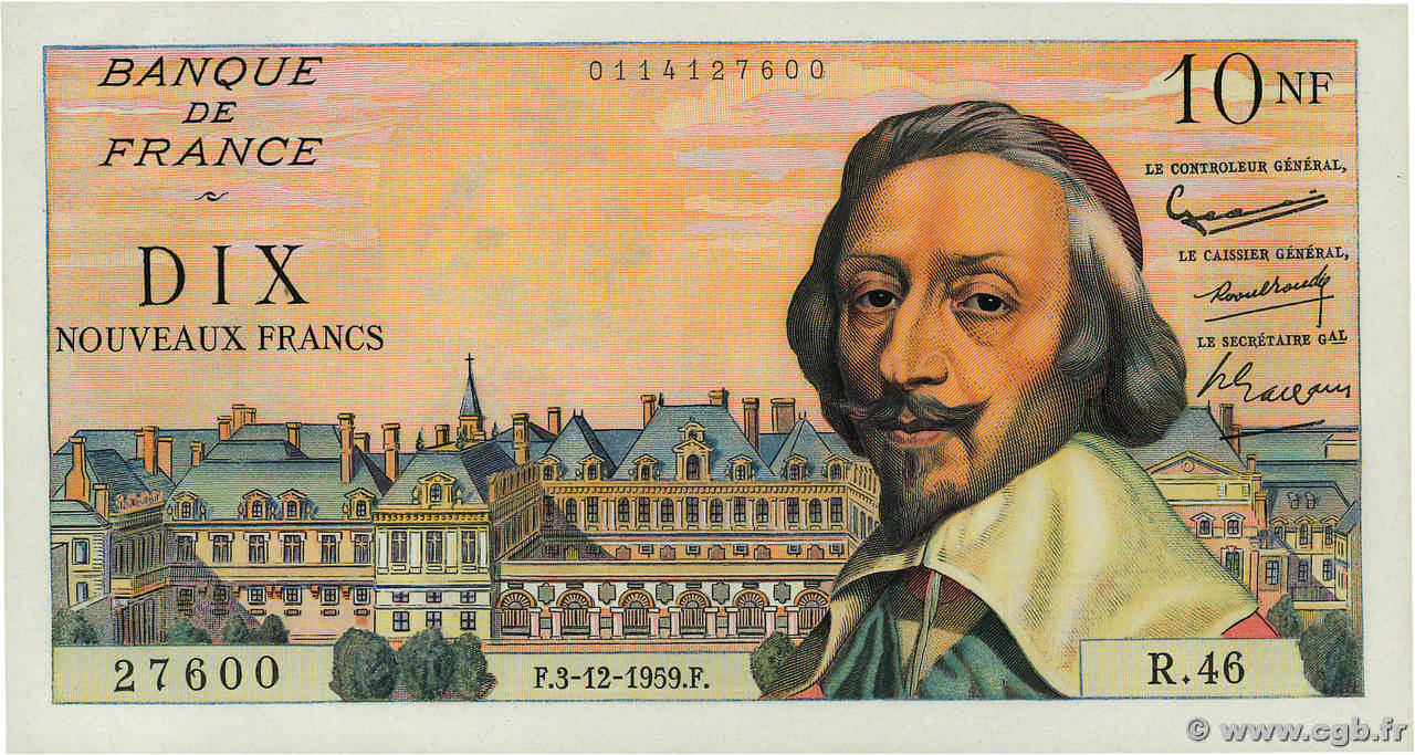 10 Nouveaux Francs RICHELIEU FRANCIA  1959 F.57.04 FDC