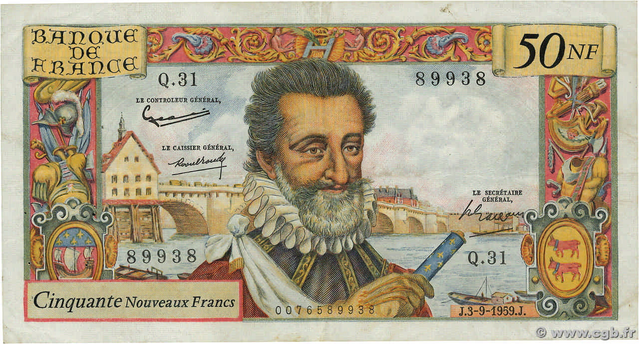 50 Nouveaux Francs HENRI IV FRANCE  1959 F.58.03 VF