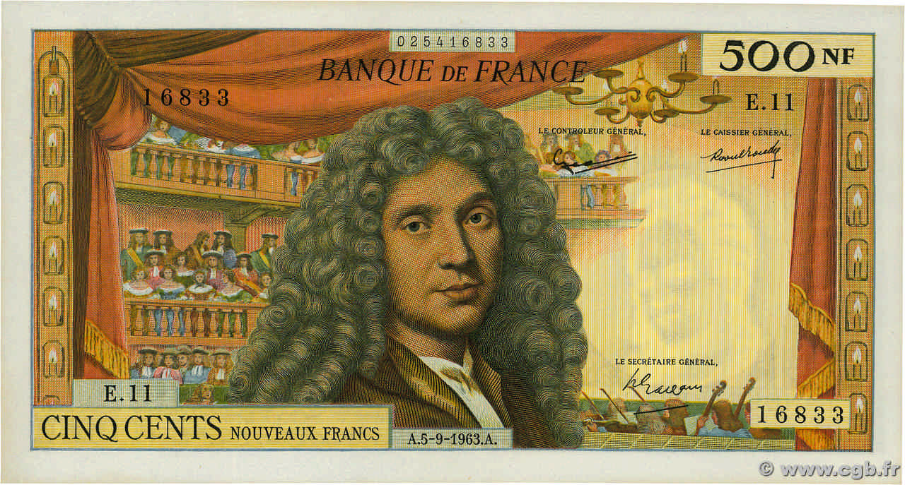 500 Nouveaux Francs MOLIÈRE FRANCE  1963 F.60.05 AU-