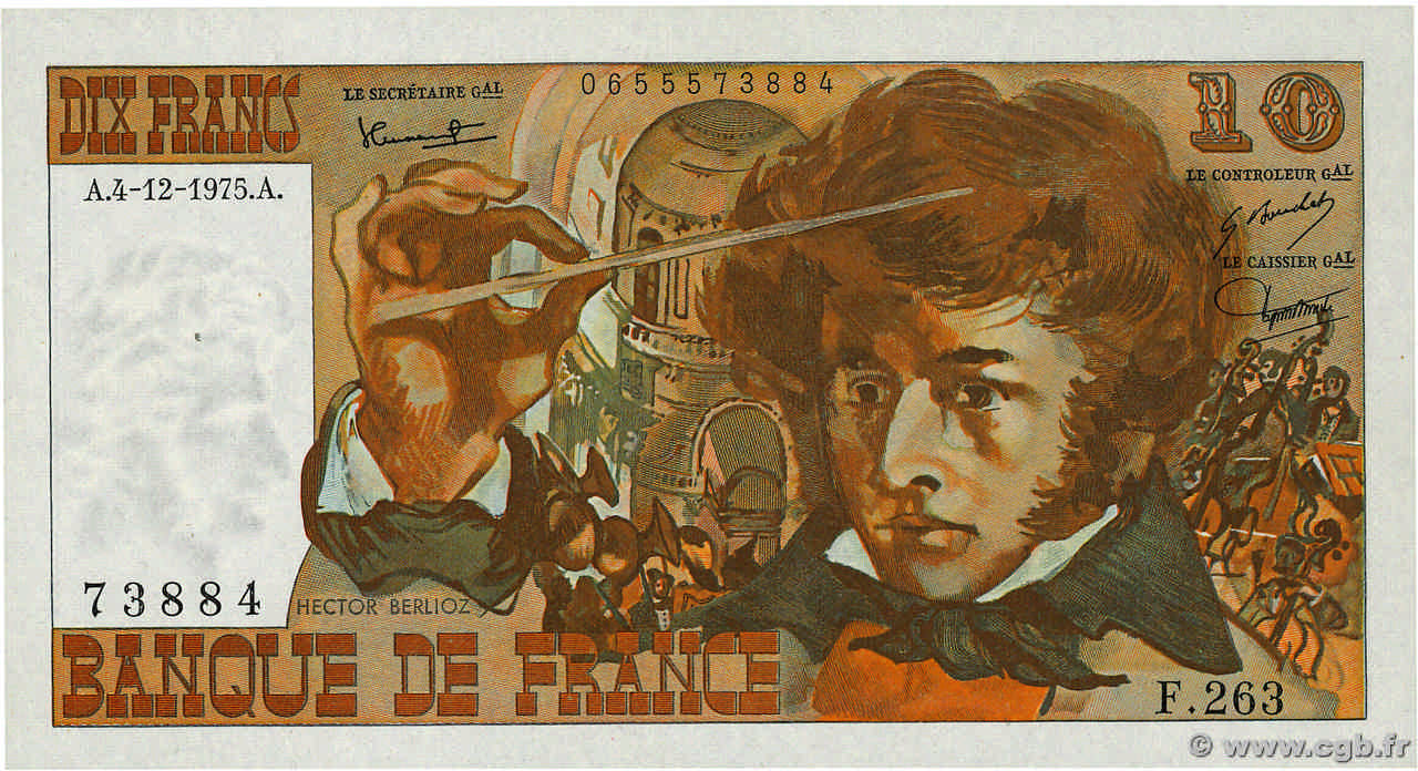 10 Francs BERLIOZ FRANKREICH  1975 F.63.15 fST+