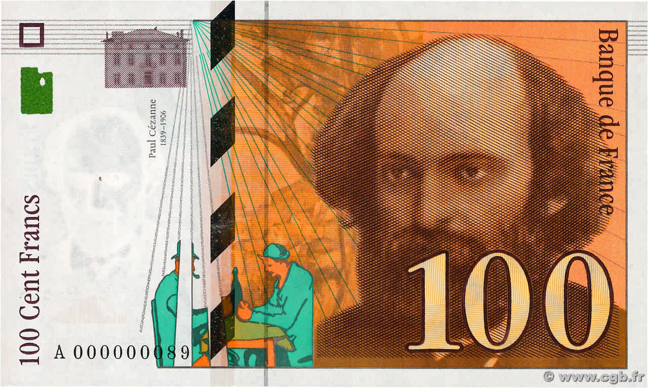 100 Francs CÉZANNE Petit numéro FRANCIA  1997 F.74.01A FDC