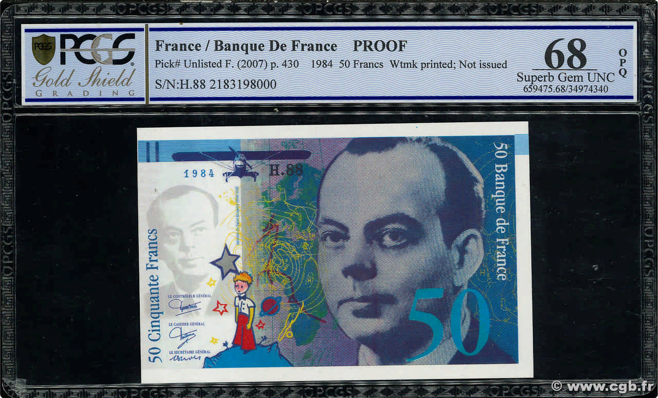 50 Francs SAINT-EXUPÉRY Épreuve FRANKREICH  1984 NE.1989 ST