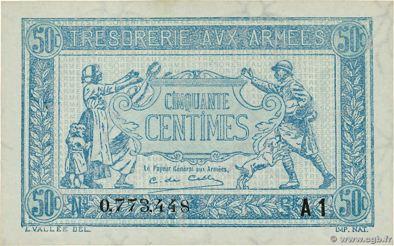 50 Centimes TRÉSORERIE AUX ARMÉES 1919 FRANCIA  1919 VF.02.10 SC+