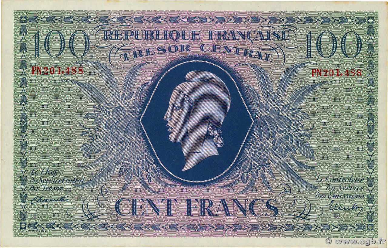 100 Francs MARIANNE FRANCIA  1943 VF.06.01g SPL