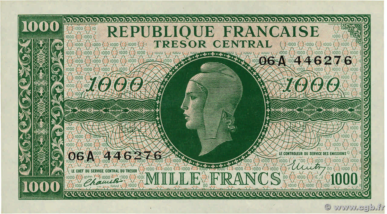 1000 Francs MARIANNE BANQUE D ANGLETERRE FRANCIA  1945 VF.12.01 SC+