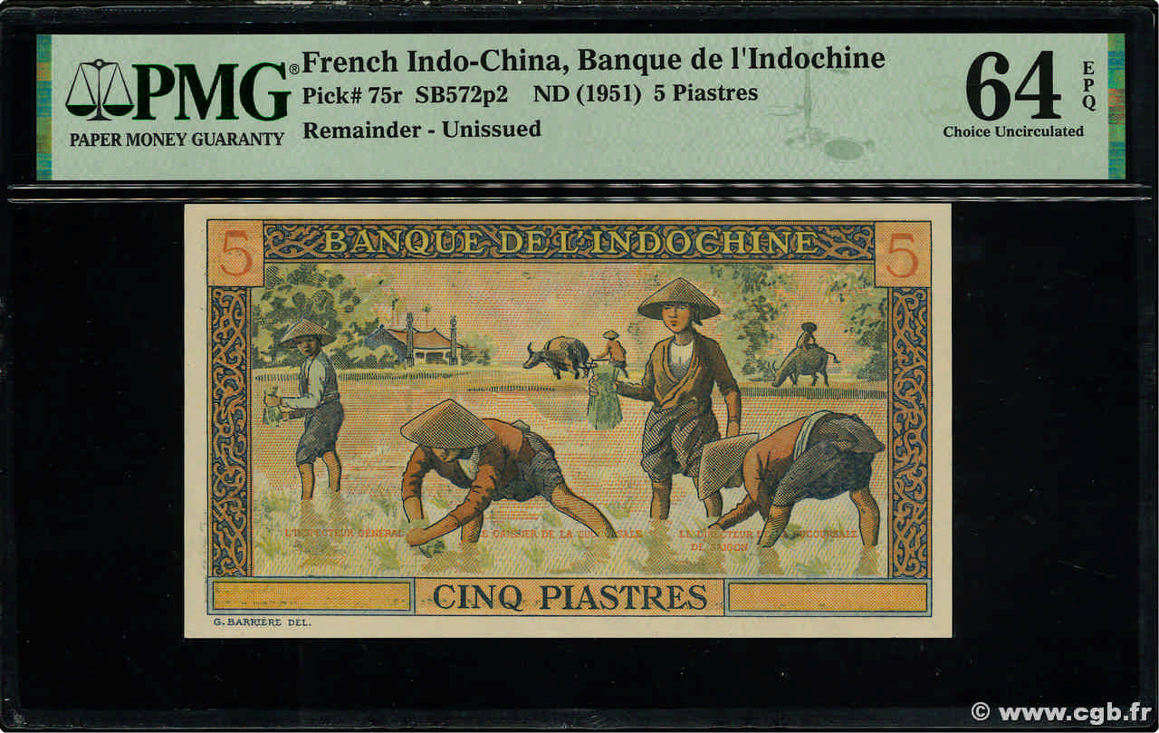 5 Piastres Non émis INDOCHINE FRANÇAISE  1951 P.075s1 pr.NEUF