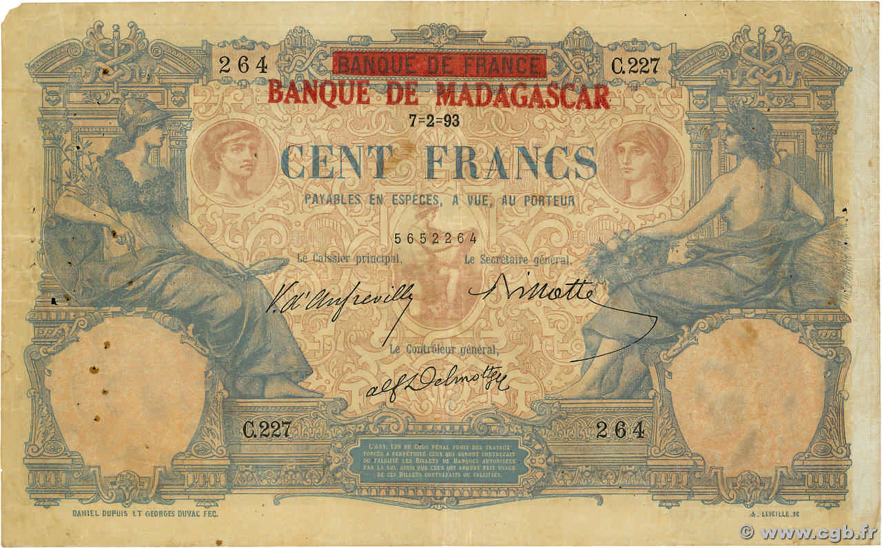 100 Francs MADAGASCAR  1893 P.034 q.MB