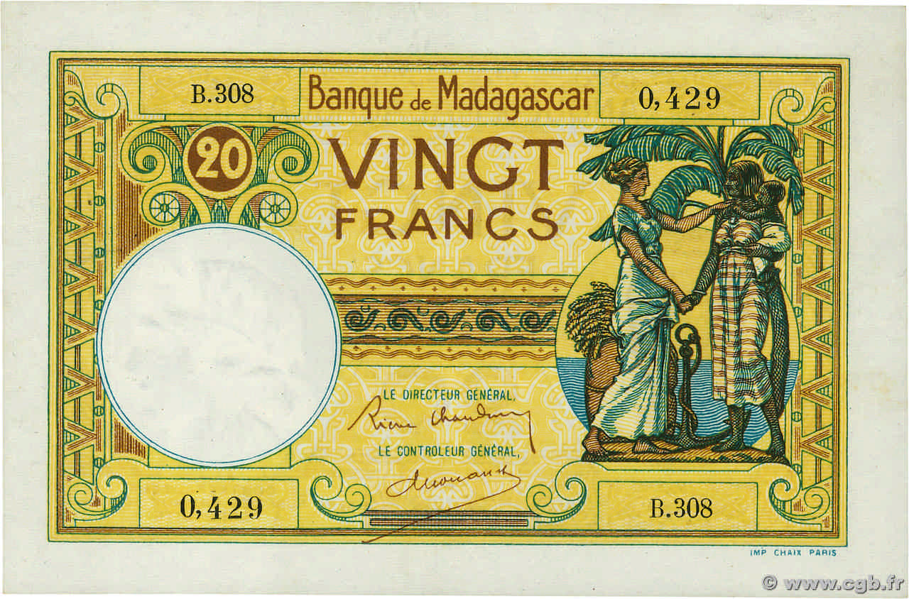 20 Francs MADAGASCAR  1937 P.037 AU-