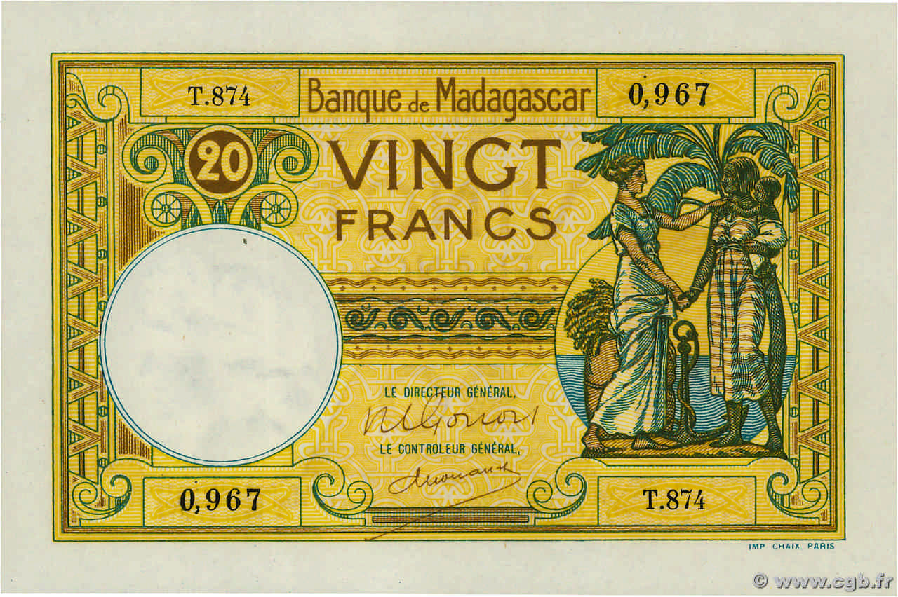 20 Francs MADAGASCAR  1948 P.037 FDC