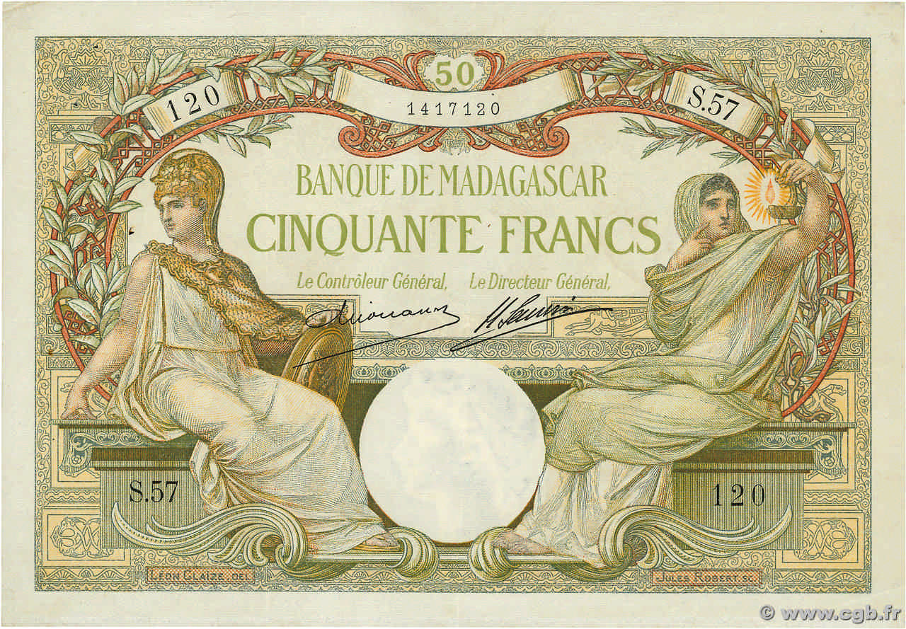 50 Francs MADAGASKAR  1926 P.038 fVZ