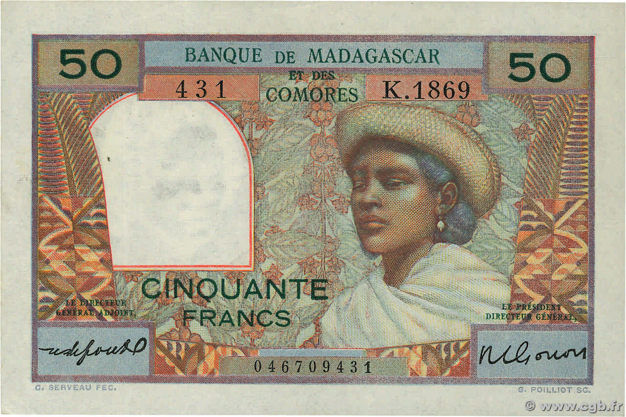 50 Francs MADAGASCAR  1950 P.045b XF+