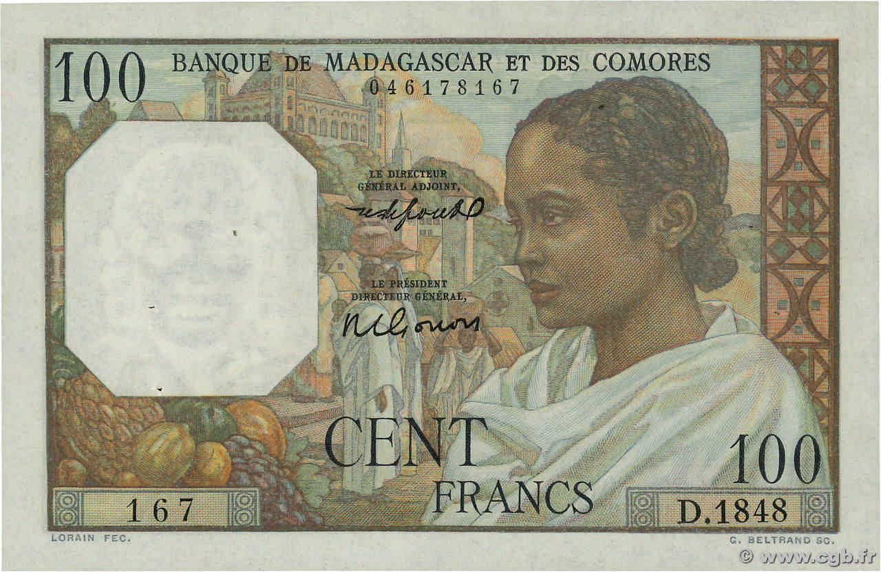 100 Francs MADAGASCAR  1950 P.046b SC