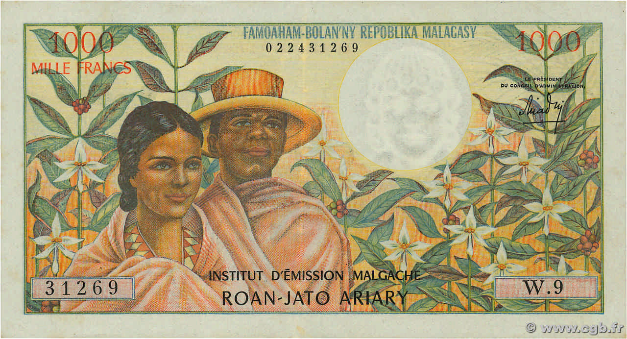 1000 Francs - 200 Ariary MADAGASCAR  1966 P.059a pr.SUP