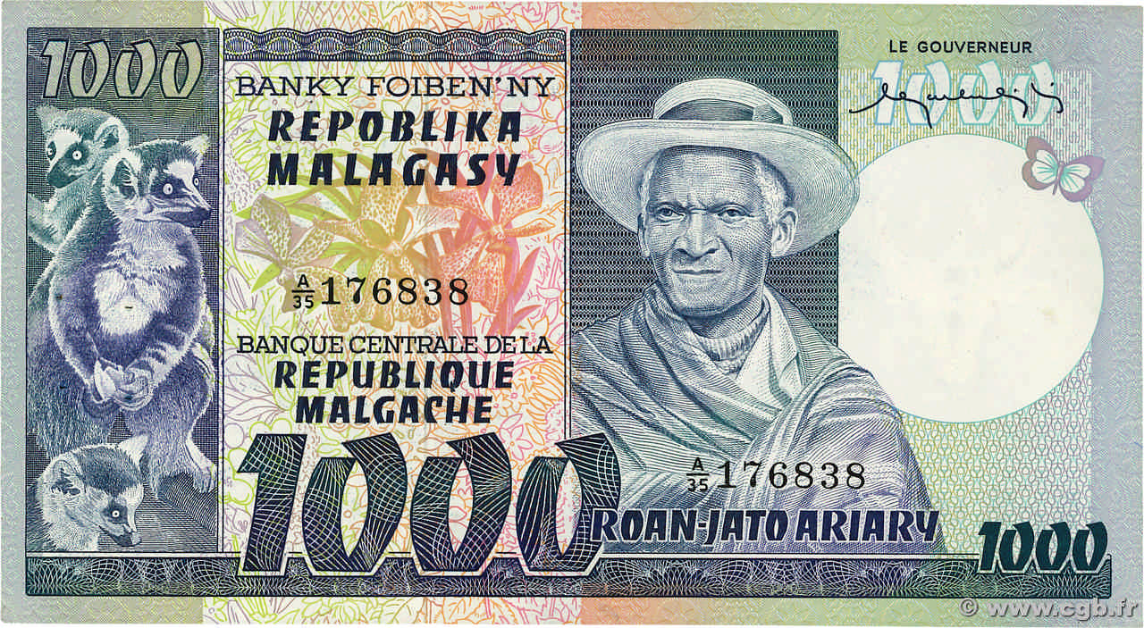 1000 Francs - 200 Ariary MADAGASCAR  1974 P.065a SUP+