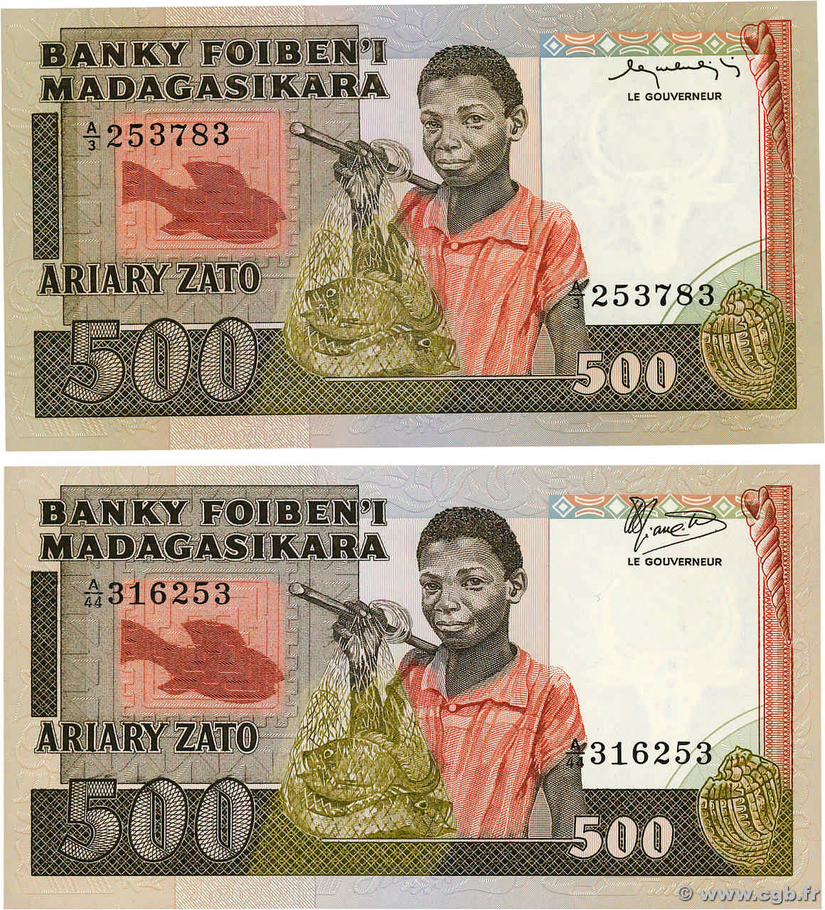 500 Francs - 100 Ariary Lot MADAGASCAR  1983 P.067a/b q.FDC