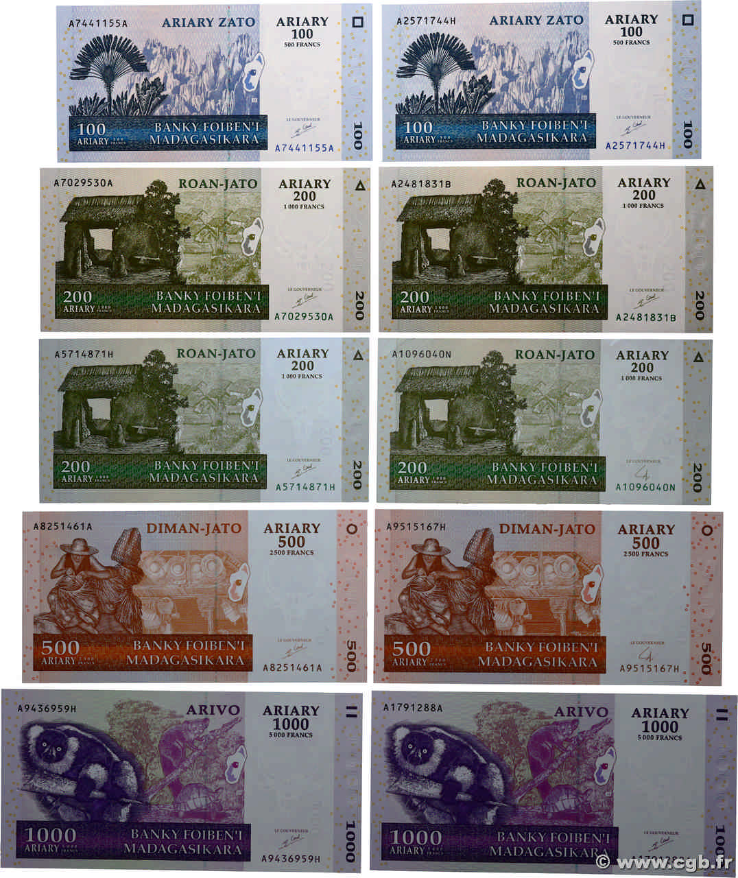 100 au 1000 Ariary Lot MADAGASKAR  2004 P.086 au P.089 fST+