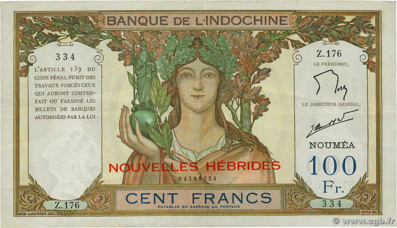 100 Francs NOUVELLES HÉBRIDES  1941 P.10a TTB
