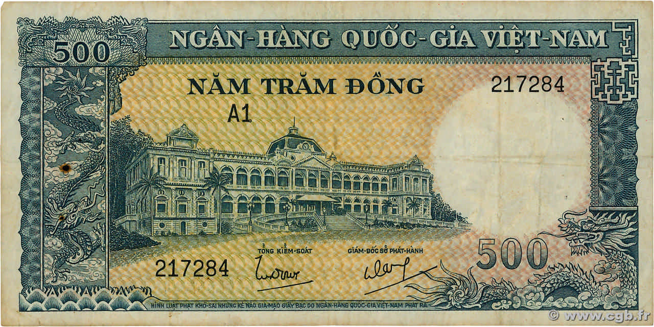 500 Dong SOUTH VIETNAM  1962 P.06Aa VF