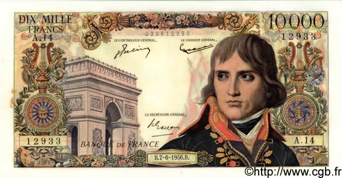 10000 Francs BONAPARTE FRANCIA  1956 F.51.03 EBC