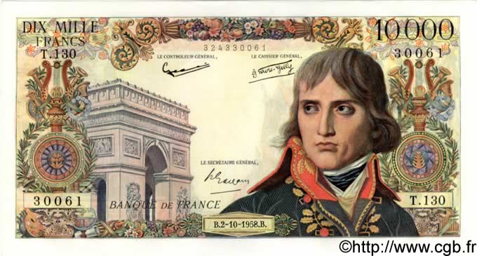 10000 Francs BONAPARTE FRANCE  1958 F.51.13 AU