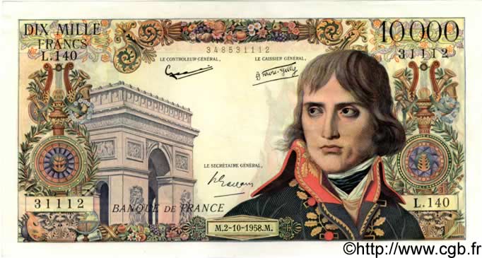 10000 Francs BONAPARTE FRANCIA  1958 F.51.13 EBC+