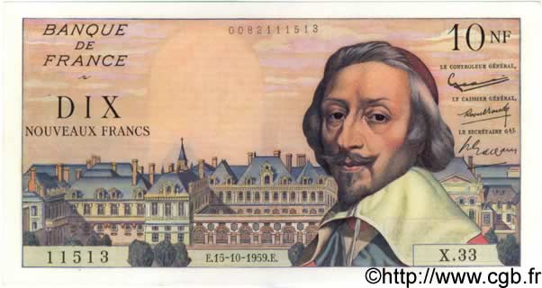 10 Nouveaux Francs RICHELIEU FRANCE  1959 F.57.03 SPL