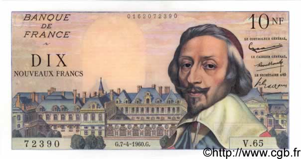 10 Nouveaux Francs RICHELIEU FRANKREICH  1960 F.57.06 ST