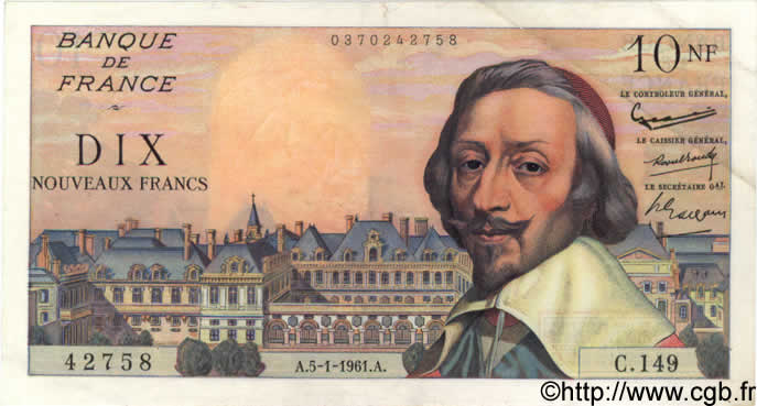 10 Nouveaux Francs RICHELIEU FRANCE  1961 F.57.13 TTB+ à SUP