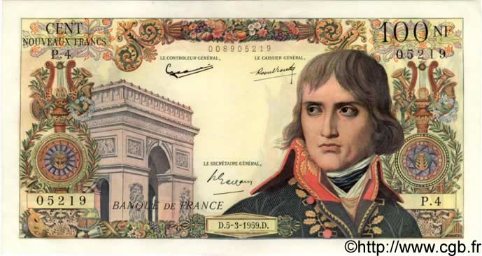 100 Nouveaux Francs BONAPARTE FRANKREICH  1959 F.59.01 VZ to fST