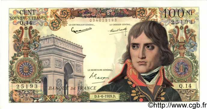 100 Nouveaux Francs BONAPARTE FRANCE  1959 F.59.02 AU
